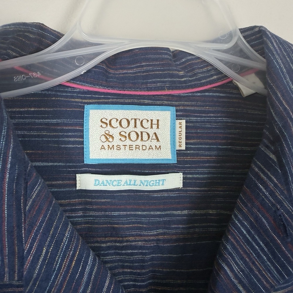 Scotch & Soda Dance All Night Shirt Mens Small Blue Stripe Linen Blend Amsterdam - Picture 3 of 10